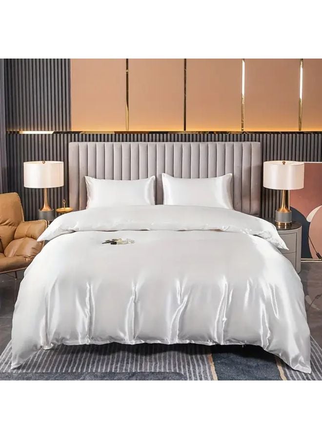 White Satin Duvet Cover Set 3 Piece 53x79 Inches Cool Skin Friendly All Seasons - Image 1